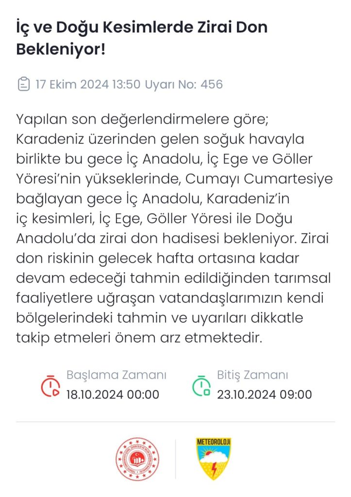 Denizli’ye zirai don uyarısı